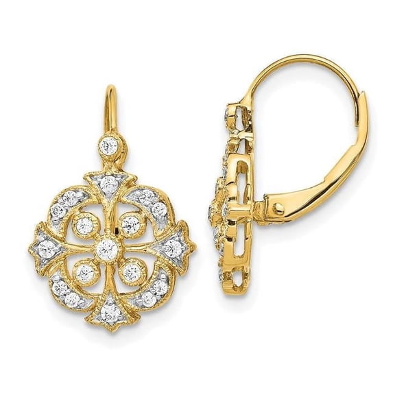 Finest Gold 14K Yellow Gold Diamond Leverback Earrings