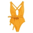 thumbnail image 5 of LUOGENLI Plus Size Swimsuit for Women 1-piece Tummy Control Women One Shoulder Swimsuit Bikini Swimsuit Irregular Solid Color Monokinis Swimsuit Yellow Size S, 5 of 5