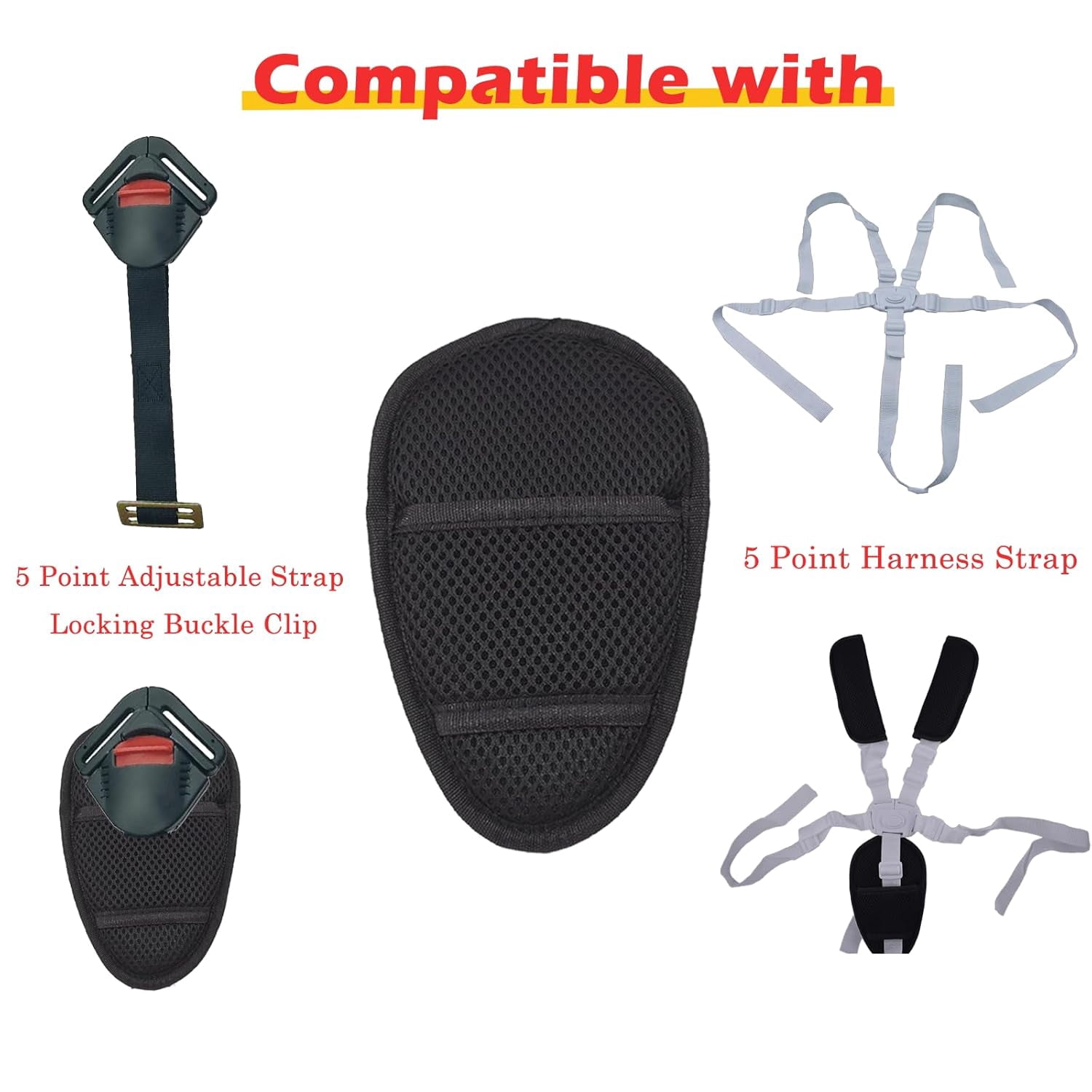 2Pcs Baby Stroller Seatbelt Crotch Cushion Baby Stroller Crotch Pads Universal Cushion Crotch Pads for Infants Child Kids Pram Belt Pads for Baby Stroller, Pushchair (Black)
