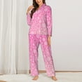 thumbnail image 3 of Junzan Breast Cancer Pink Ribbons Awareness Print Womens Pajama Sets,Long Sleeve Button Down For Women Pjs 2 Piece, 3 of 9