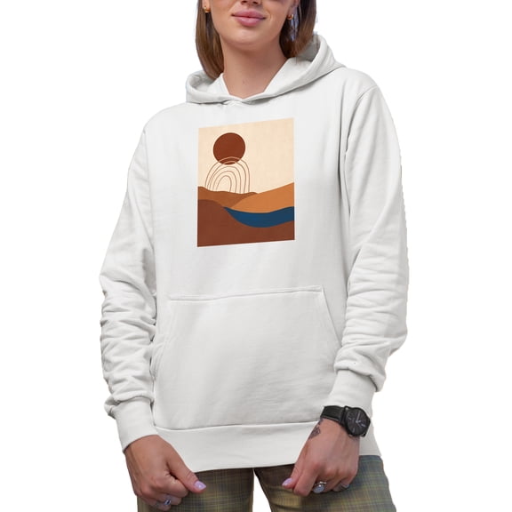 Aesthetic Minimalism Boho Sun & Rainbow Art Merch Gift, White Hooded Sweatshirt or Hoodie, Small