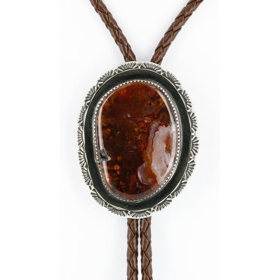 Handmade Certified Authentic Navajo Nickel Natural Agate Native American Bolo Tie