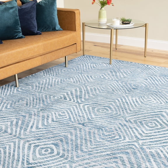 Bliss Rugs Modern Contemporary Geometric Area Rug, Indoor Rugs for Living Room, Dining Room, Bedroom | Blue, 5' x 8' (5'3''x7'3'')