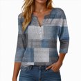 thumbnail image 2 of Towmus Womens Tops Button Down Shirts 3/4 Sleeve V Neck Cotton Women's Casual T-Shirts Cute Tunic Tops Basic Tees Blouses Loose Fit Pullover Shirt, 2 of 5