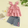 thumbnail image 2 of Cathalem Toddler Girl Clothes Baby Summer Fly Sleeve Layered Ruffle Shorts Floral Outfit Girls Clothing, 2 of 8