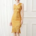 thumbnail image 2 of MIUOWANP Women's Halter Dresses for Summer Slim Fit Zippered Sexy Sequin Fringe Evening Gown Dress Size L(8)Gold, 2 of 6