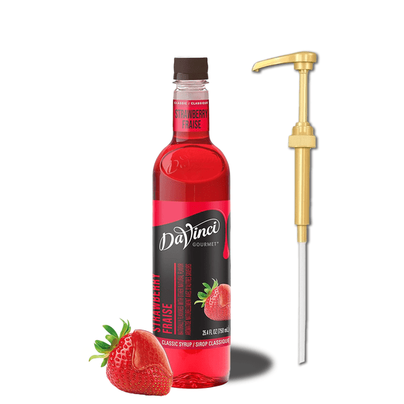 DaVinci Gourmet Classic Strawberry Syrup, 25.4 fl oz Bottle   Gold Pump