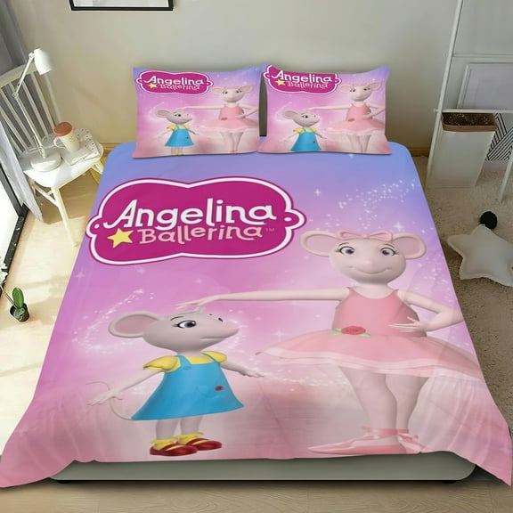 Angelina Ballerina Themed Bed Sheet Set Three Piece Set 53x79 In ches Comfortable And Skin Friendly Unique Design Creating A Star Studded Night Home Decor Gifts For Family Friends fans