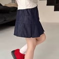 thumbnail image 6 of SNKSDGM Girls' Denim Pleated Skort, Elastic Waist 2-in-1 Pleated Mini Skirt with Shorts No- Elastic Waist Toddler Tutu Dark Blue 3-4 Years, 6 of 8
