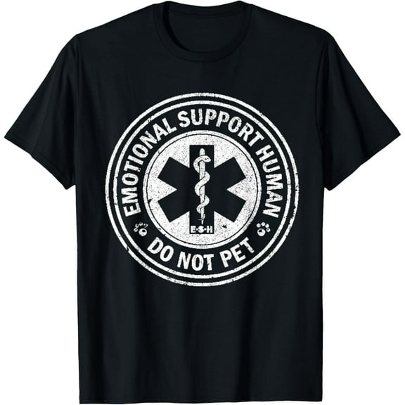 Do Not Pet T-Shirt Emotional Support HumanMen's and women's gift, black and white T-shirt, size: Extra large S-4XL