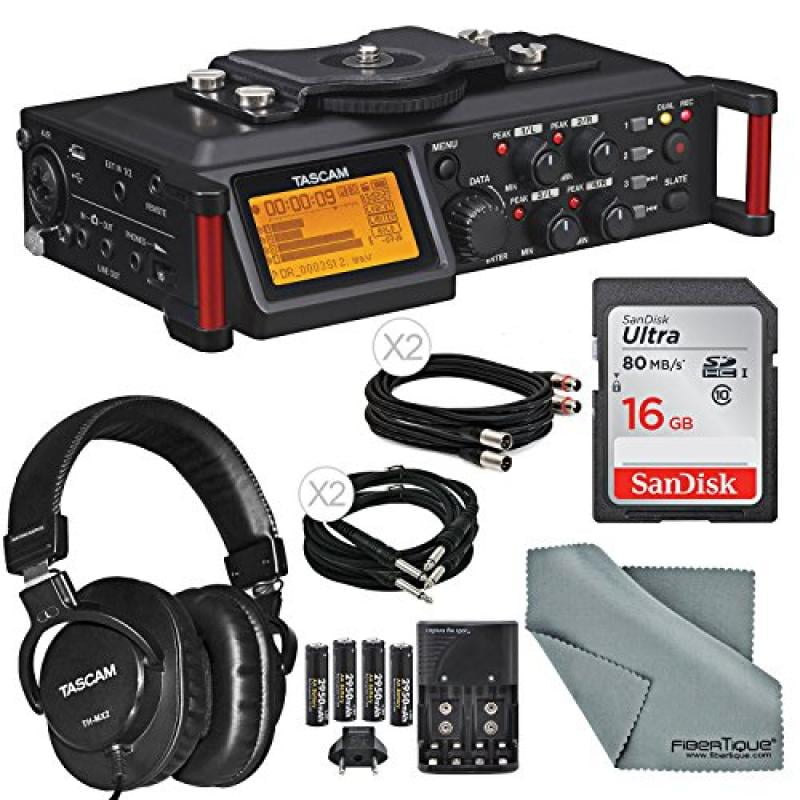 Tascam DR70D Audio Recording Device for DSLRs Bundle with Headphones