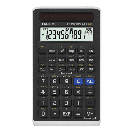 Casio FX-260 School Edition (No Fraction) Solar Scientific Calculator Casio FX-260 Solar Scientific Calculator features functions  related to General Math  Trigonometry  Statistics  and Arithmetic. This basic scientific calculator is GED approved and a true assistant to the students who need some help in resolving problems dealing with fractions  percents and many more. It’s solar powered and it’s appropriate for use at home or in the workplace.