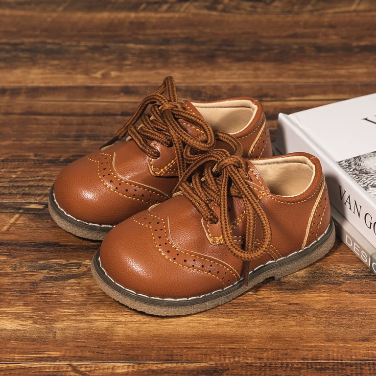 Meckior Toddler Boys Girls Oxford Dress Shoes Classic PU Leather Lace Up Loafer Flats for Little Kids