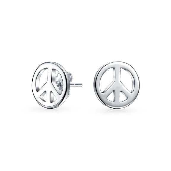 Bling Jewelry Womens Mini World Peace Sign Stud Earrings 14K Gold Plated Sterling Silver