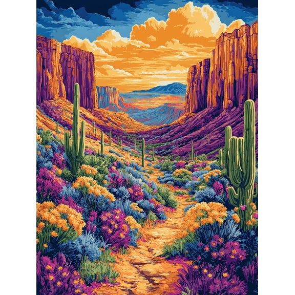 Desert Cactus Canyon Landscape Canvas Wall Art， Perfect for Living Room， Bedroom， Office， Dining Room， and Hallway Decoration.