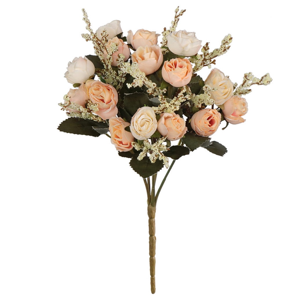 Vase Artificial Flower 12 Heads Rose Bud Artificial Flowers for Wedding Simulation Flower Home Decor Valentine's Gift,Colour:Champagne Color : Champagne 