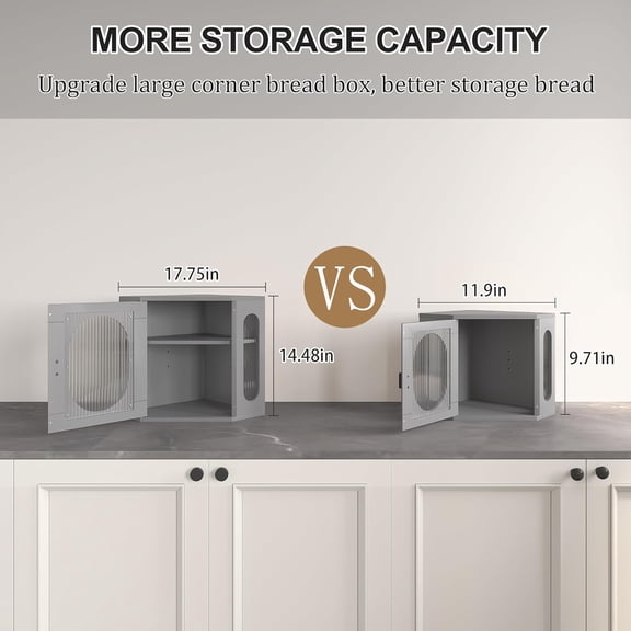 Corner Bread Box, Solid Wood Double Layer Adjustable Large Capacity Farmhouse Vintage Kitchen Countertop Organizer with Acrylic Window Gray