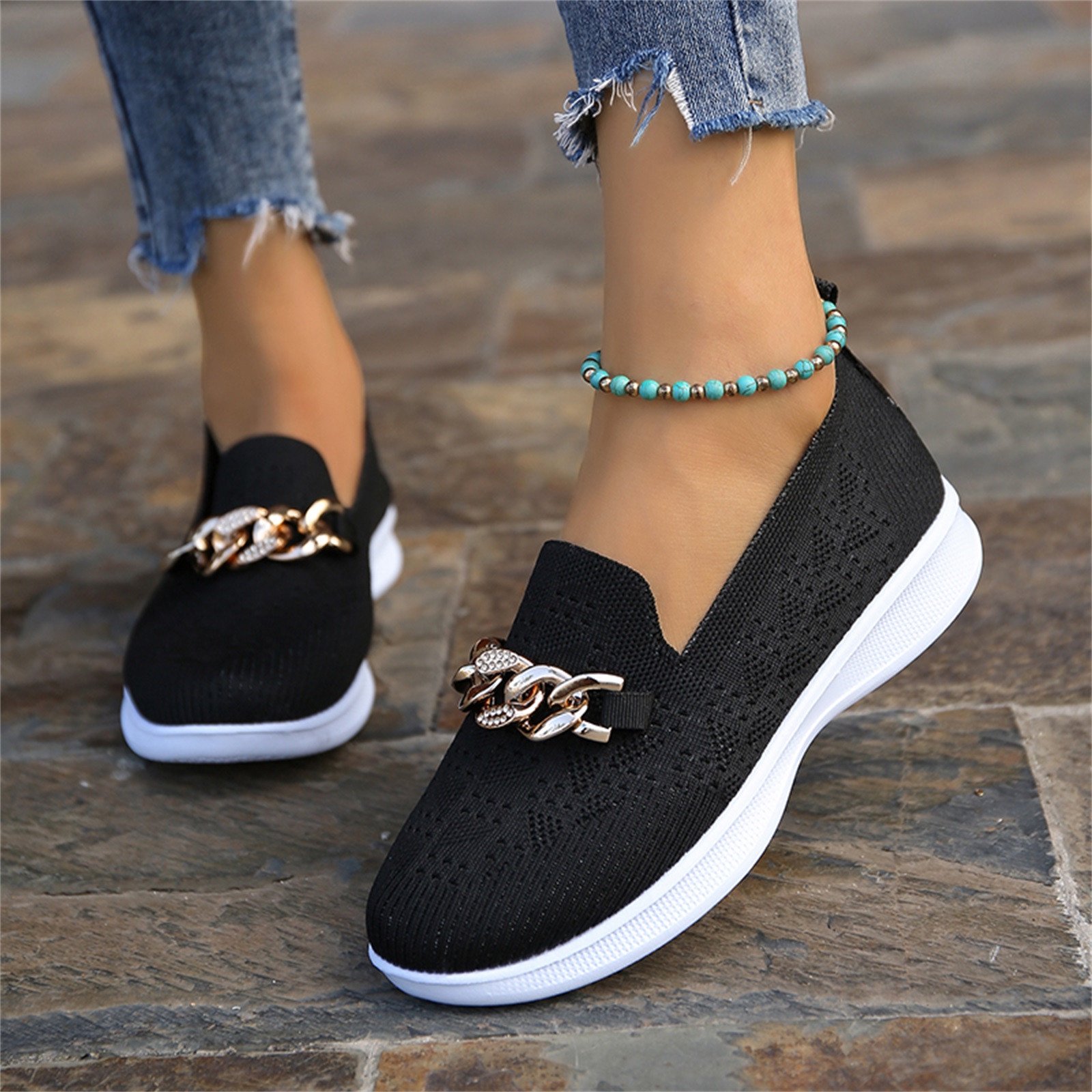 NOKIO Women's Knit Mesh Breathable Slip On Platform Sneakers, Outdoor Non-Slip Comfort Orthopedic Diabetic Fashion Walking Shoes Mesh Breathable Comfortable Casual Shoes
