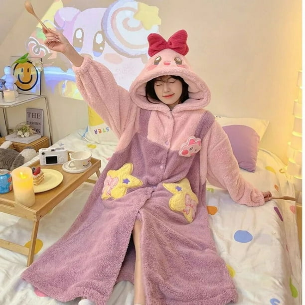 Ropa de estar por casa de felpa Kawaii Star Kieby pijama de dibujos animados Sanrio My Melody bata de Invierno para mujer pijama con capucha bata