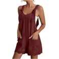 thumbnail image 2 of Simua Women's Summer Short Jumpsuits Cute Crewneck Sleeveless Loose Fit Adujustable Wide Straps Lace Shorts Solid Color Romper with Pockets, 2 of 5