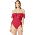 thumbnail image 1 of YDX Women's Swimwear Flounce Off Shoulder One Piece Ruffles Bathing Suit, Shimmery red, Large, 1 of 2