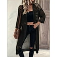 thumbnail image 4 of Women'S Hollow Out 3/4 Sleeve Open Front Knit Cardigan Long Sweater Tops Black XXL, 4 of 8