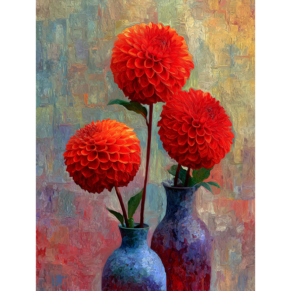 Red Dahlia Floral Canvas Print, Suitable for Living Room, Office, Kitchen, Entryway Decor