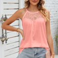 thumbnail image 4 of Top de mujer con cuello redondo, blusa sin mangas, camisa de busto fruncido, empalme de encaje, Top de Color puro rosa M, 4 of 8