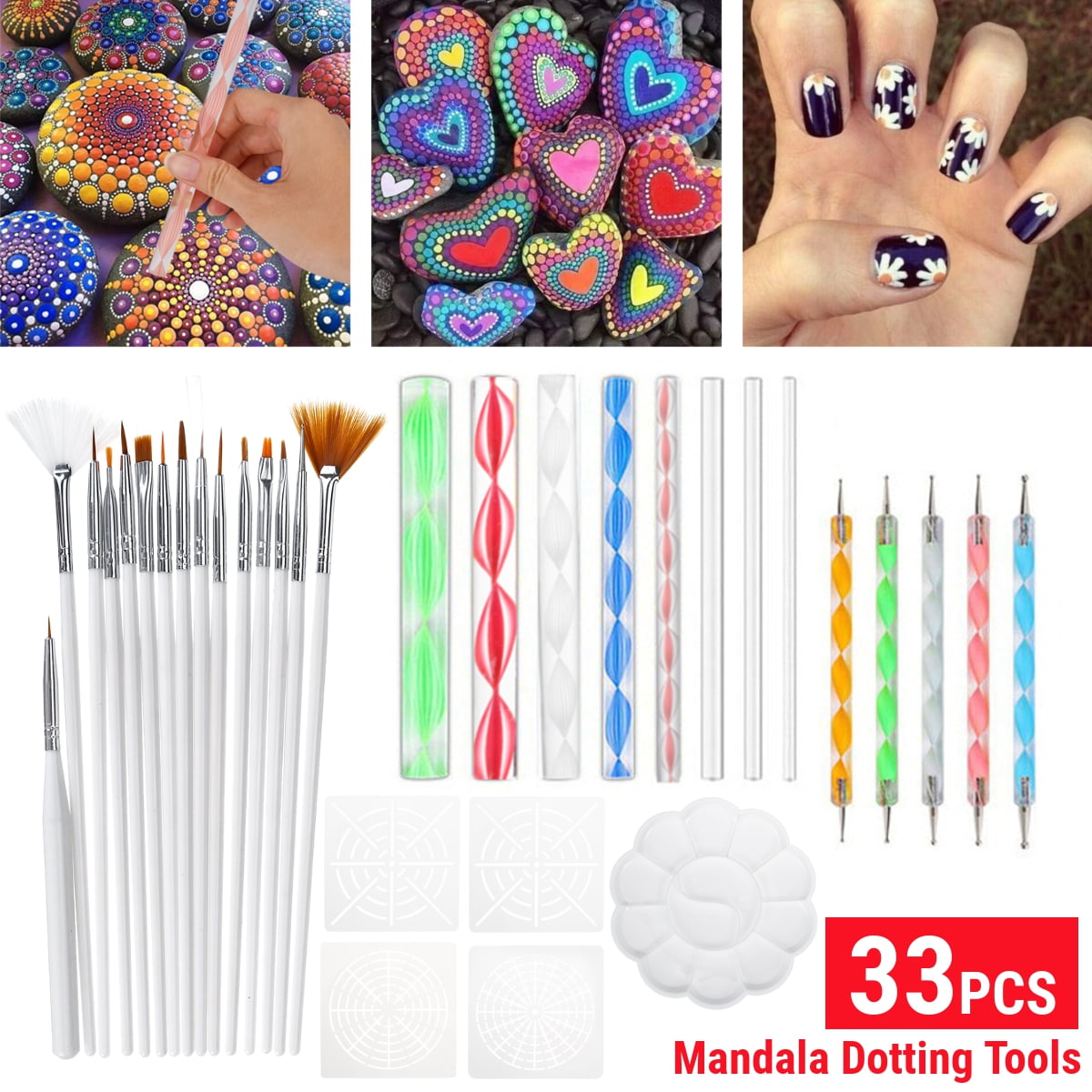 33PCS Mandala Dotting Tools for Rock Painting Kit Dot Art Rock Pen Paint Stencil 
