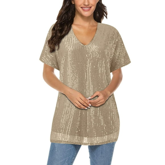 Ketyyh-chn99 Womens Tops Ladies Loose Blouse Long Sleeve T Shirt Crew Neck for Women Gold,S