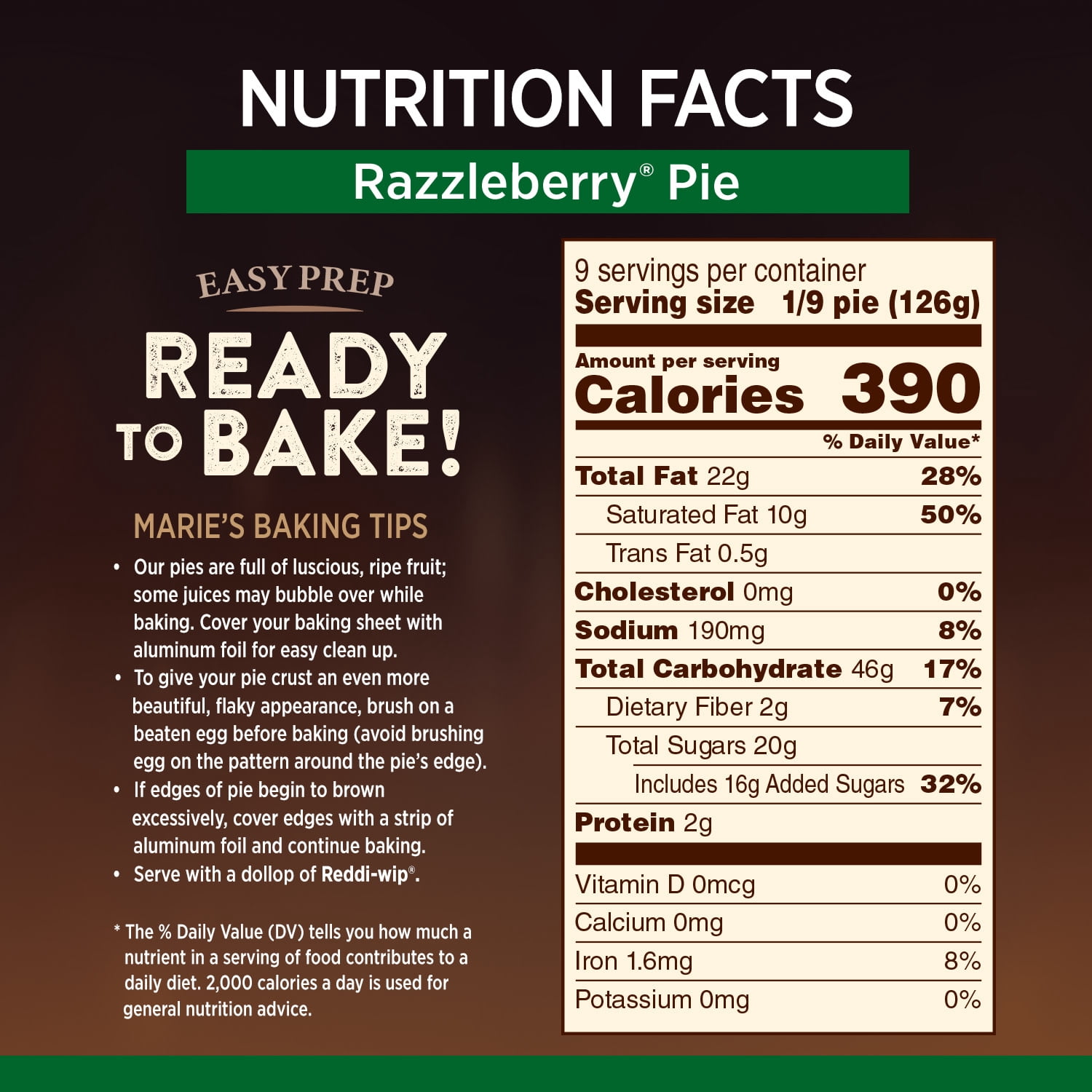 Marie Callender's Razzleberry Fruit Pie, Ready to Bake Frozen Dessert, 40 oz.