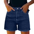 thumbnail image 3 of Womens Relaxed Fit Casual High Waist Denim Shorts Summer Casual Hiking Shorts Button Waist with Pockets by Yigetop Dark blue M, 3 of 7