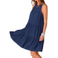 thumbnail image 4 of Fangasis Ladies Tank Dress Halter Neck Mini Sleeveless Sundress Women Loose Swing Simple Boho Short Navy Blue M, 4 of 6