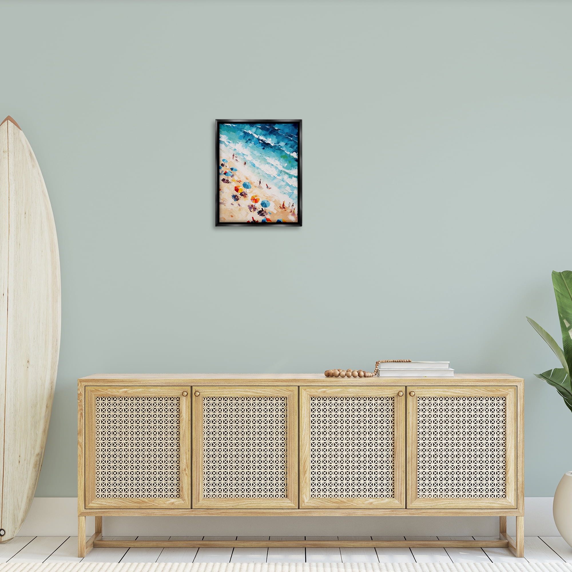 Stupell Industries Bold Beachgoers Hues Nautical & Beach Painting Black Floater Framed Canvas Art Print Wall Art, 17 x 21