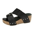 thumbnail image 6 of Platform Wedge Sandals for Women 2025 Vintage Roman Buckle Open Toe Chunky Heeled Slip on Slippers, 6 of 7