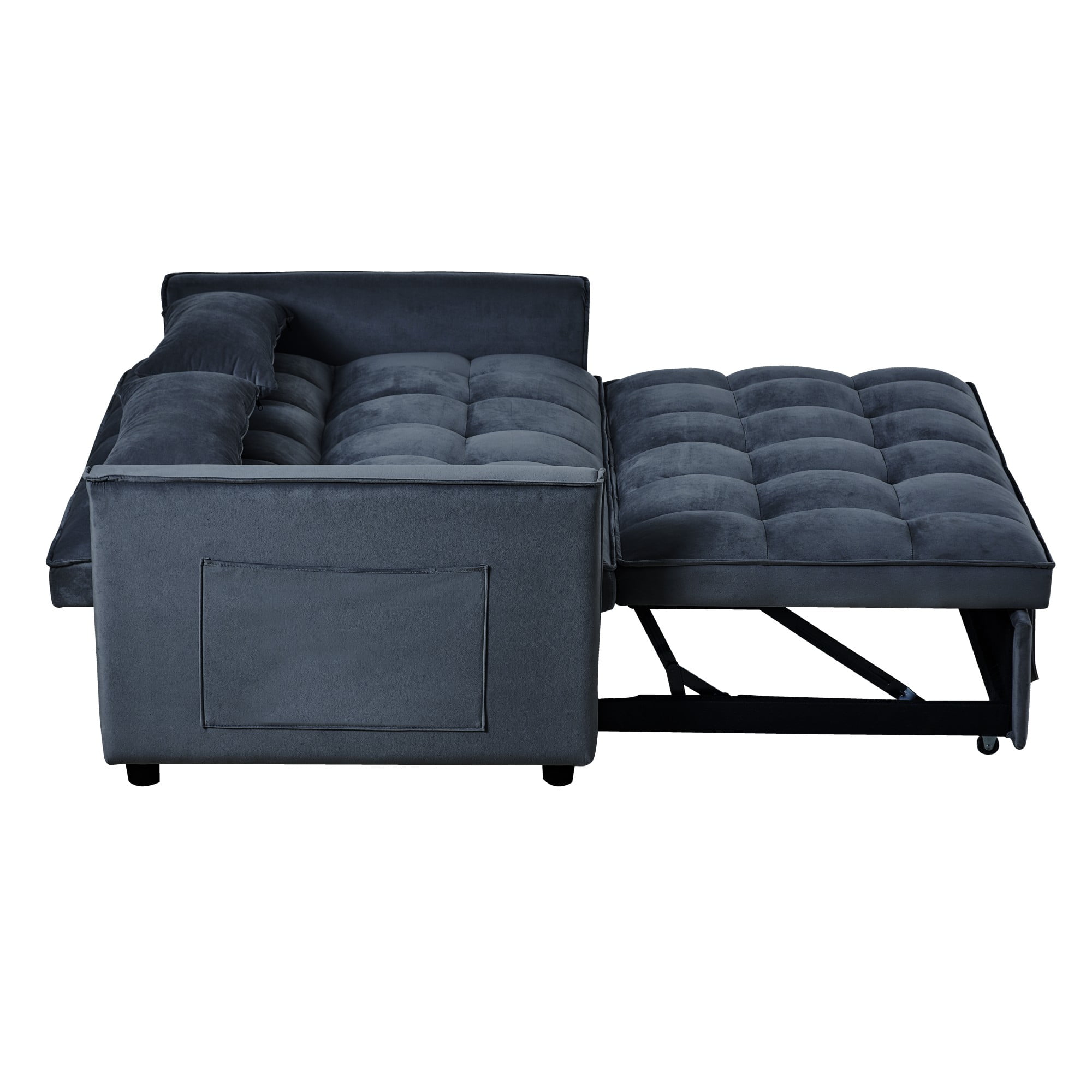 Gewnee 52.75 Inch 3 in 1 Convertible Sofa Bed,Velvet Pull Out Couch WITH Adjustable Backrest & Storage Pockets for Living Room,Apartment.Black