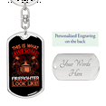 thumbnail image 2 of Awesome Firefighter Looks Like Stainless Steel or 18k Gold Premium Swivel Dog Tag Keychain, 2 of 10