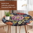 thumbnail image 3 of Watercolor Flower Round Tablecloth 45-54 Inch Round Fitted Table Cloth with Elastic Edge, Seasonal Botanical Blooms Spring Waterproof Table Cover Protector for Outdoor Picnic Party Dining, 3 of 6