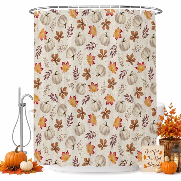 Shower Curtains for Bathroom-36"x72",Thanksgiving White Pumpkin Waterproof Bath Curtain Grommet Shower Curtain Set with Hooks