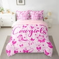 thumbnail image 2 of Castle Fairy Western Cowgirl 7 Pieces Bedding Comforter Set,Kawaii Bowknot Full Bedding Set Lightweight,Cactus Boots Fitted Sheet Flat Sheet,Lightweight Southwestern Room Decor,Reversible, 2 of 8