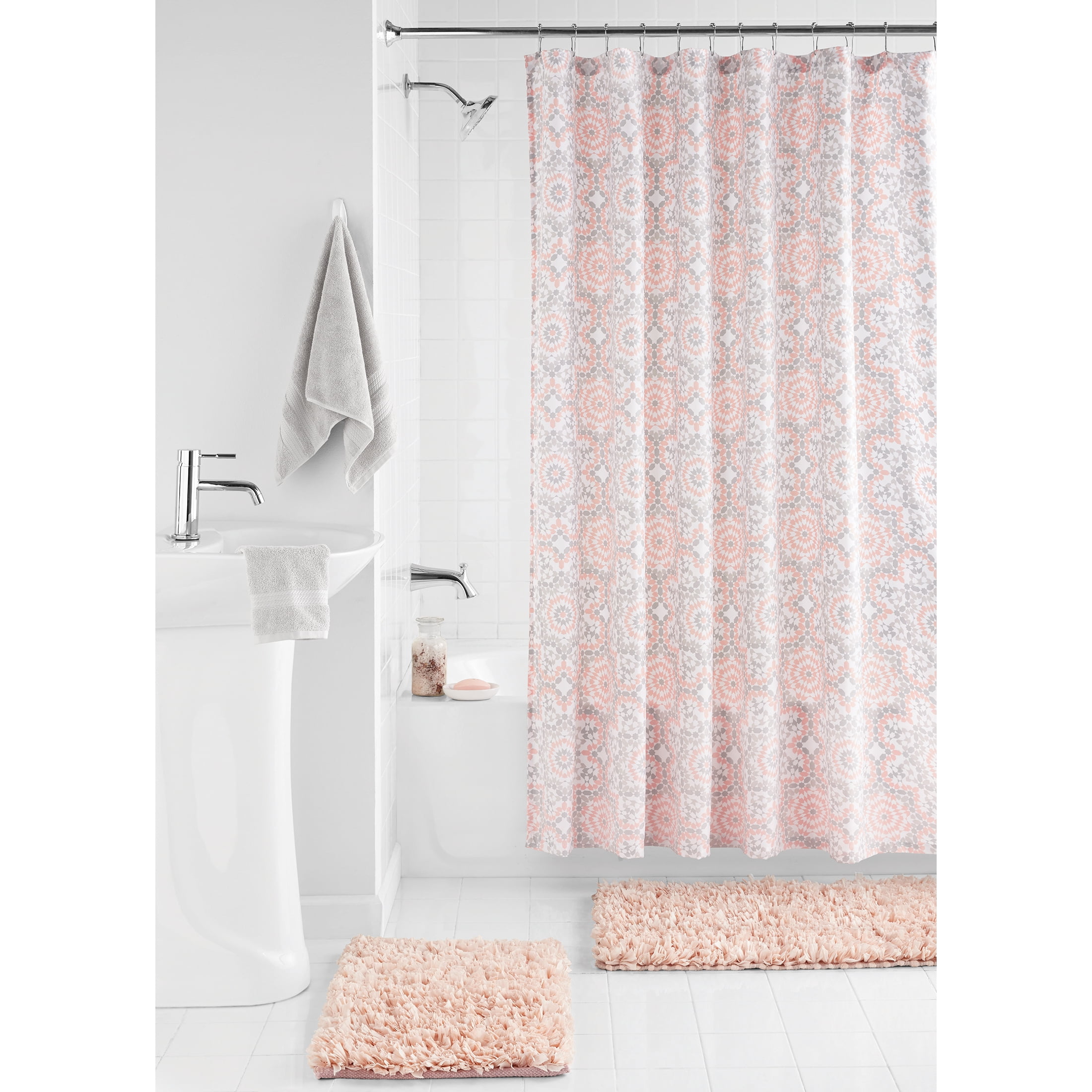 Orange Fabric Shower Curtain Vintage Elegant Rose Pattern 70 Inches Long 