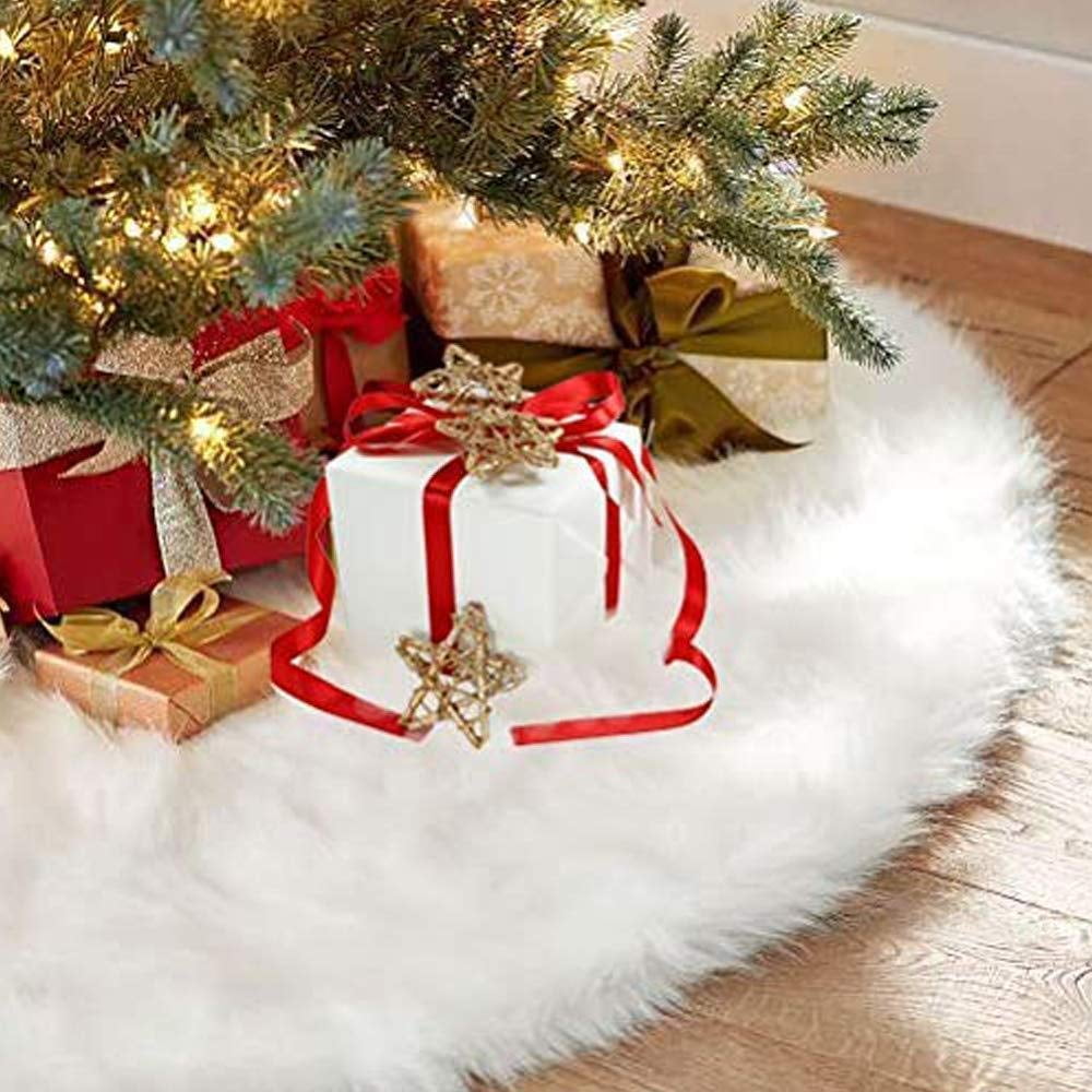 36 Inches White Faux Fur Tree Skirt Ornaments AMAUK Christmas Tree Skirt Double Layer Design Merry Christmas Year Party Holiday Home Decorations 