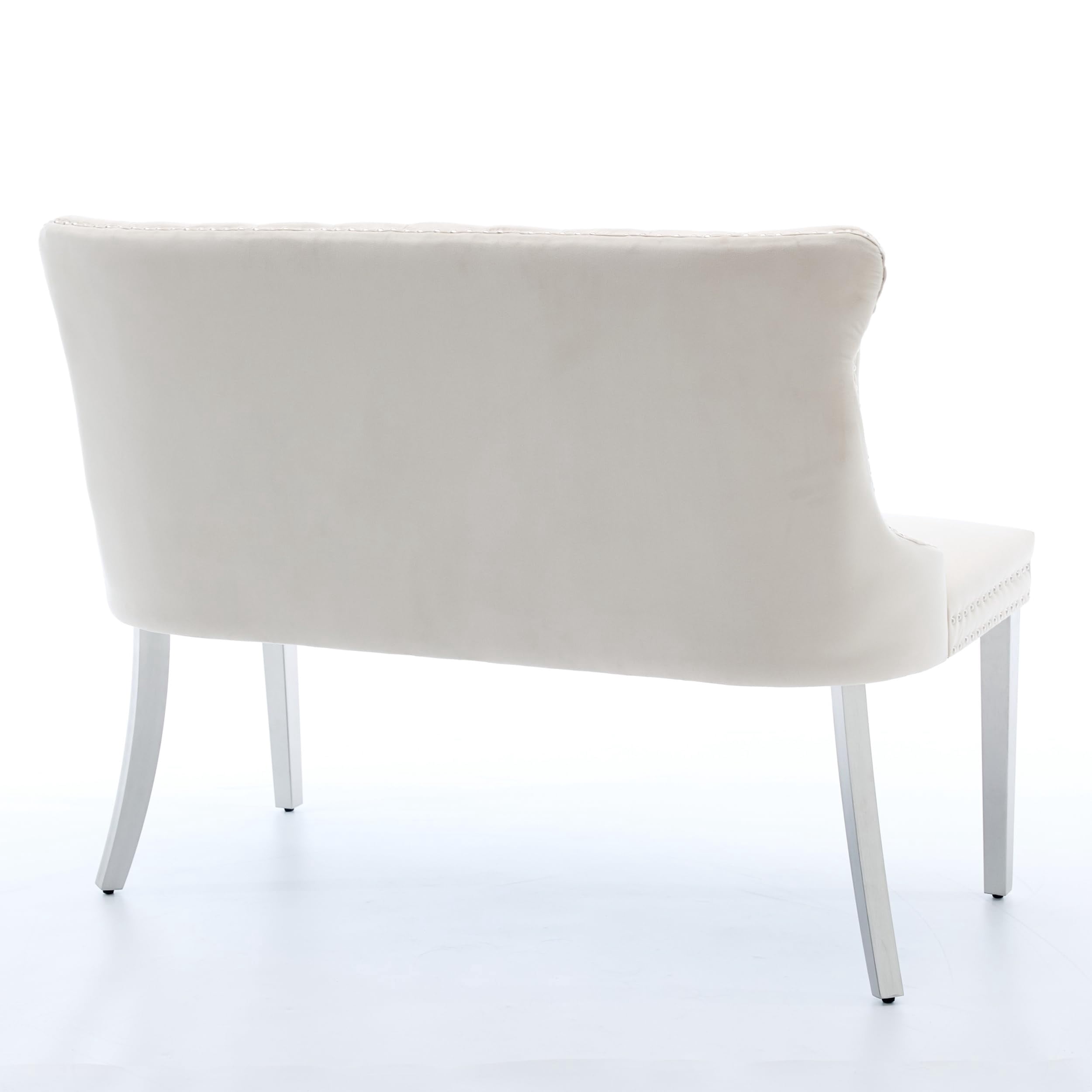 Beige Velvet Double Dining Loveseat Bench, 2-Seat Tufted Wingback with Gold-Plated Stainless Steel Legs, Mid Century Modern Kitchen & Dining Seating