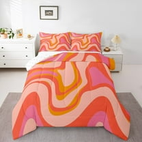 jejeloiu Waves Lines Full Size Comforter Sets,Minimalism Geometric Stripes Bedding Comforter Set,Red Orange Pink Bedding Sets For Girls Boys,Super Cozy Room Decor Reversible,3pcs