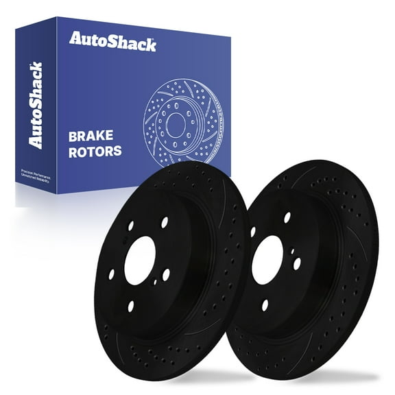 AutoShack Rear Solid Drilled & Slotted E-Coated Brake Rotors Black Finish 2-PC Set Replacement for 2018-2025 Toyota Camry 2019-2024 Toyota RAV4 2018-2021 Lexus NX300 NightGuard 11.06" (281 mm)