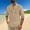 B Khaki, variant on Men's Cotton Linen Shirts Casual Long Sleeve Stand Collar Pullover Blouses Lightweight Solid Quarter Button Classic Summer Beach Shirts Pink M