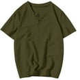 thumbnail image 3 of BiZtdJrK Mens Cotton Linen Shirts Casual Regular-Fit Short Sleeve T-Shirt Summer Lightweight Button Henley Shirt Vacation Beach Tops Army Green XL Saving Sales, 3 of 9