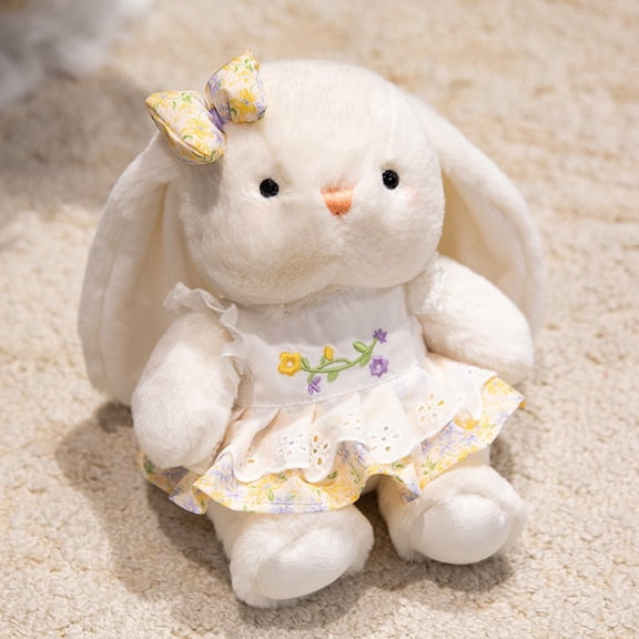 MANDUO Rabbit Plush Toy, 8inch Stuffed Bunny with Floral Dress, Soft Animal Doll for Kids, Girls, Boys, Birthday Gift, Bedroom Decor, Playtime Companion