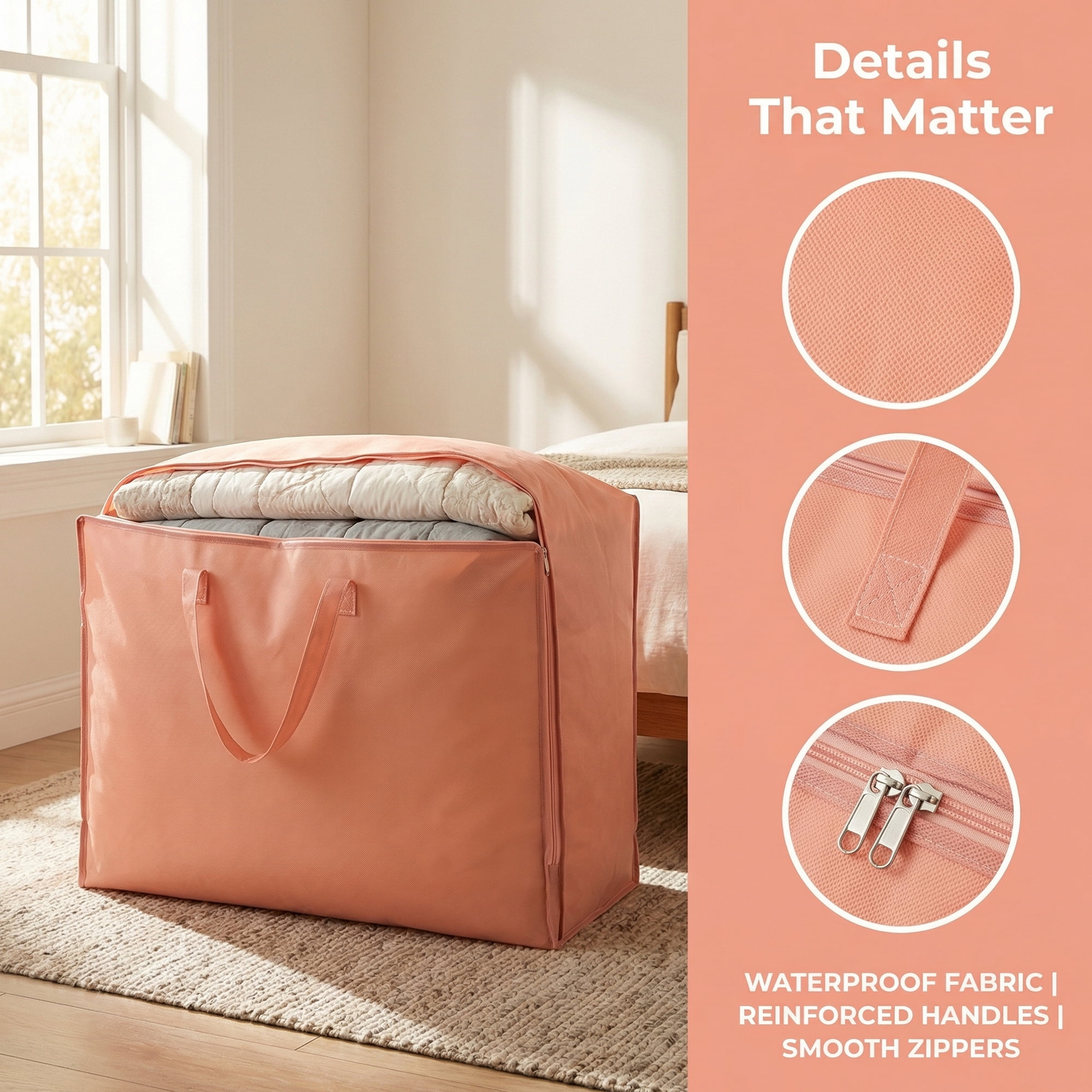 Unique Bargains Clothing Storage Bag Organize Bedroom and Closet Pink 27.6"x19.7"x10.2"