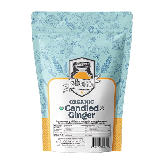 Fermentaholics USDA Certified Organic Candied Ginger, 7 oz – For Snacking, Baking, Cocktails, Drinks, and Fermentation - Great for Secondary Fermentation & Kombucha Flavoring